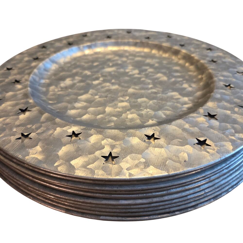 Americana Rustic Galvanized Dinner Plate Chargers Platters Star Design 10 Piece - Picture 2 of 7